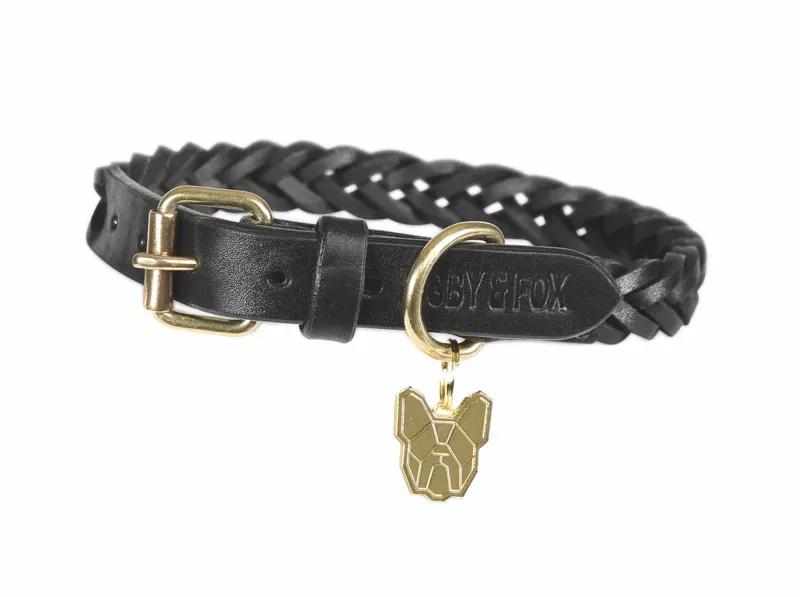 Digby and Fox Plaited Small Dog Collar in Black
