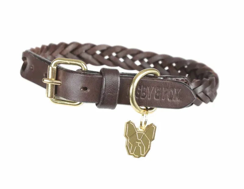 Digby and Fox Plaited Small Dog Collar in Brown