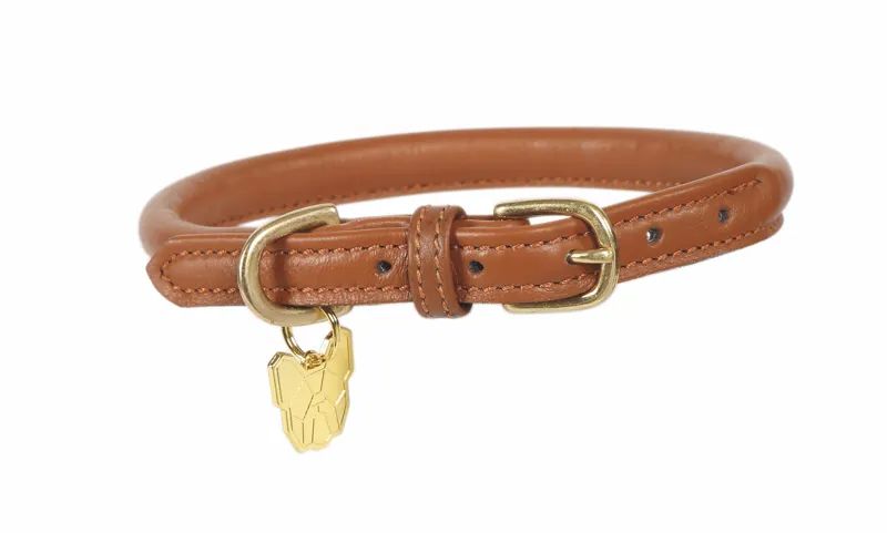 Digby and Fox Rolled XS Leather Dog Collar in Tan