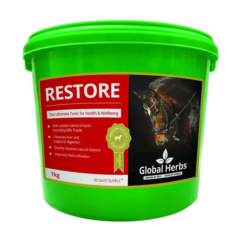 Global Herbs 1kg Restore Supplement in Red